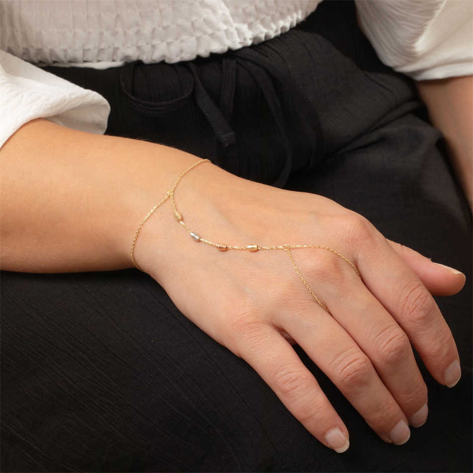 Gold Beaded Hand Chain Bracelet
