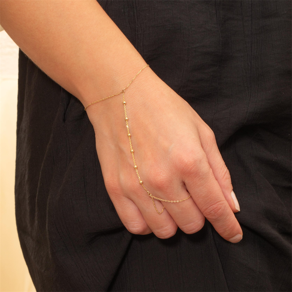 Gold Beaded Hand Chain Bracelet