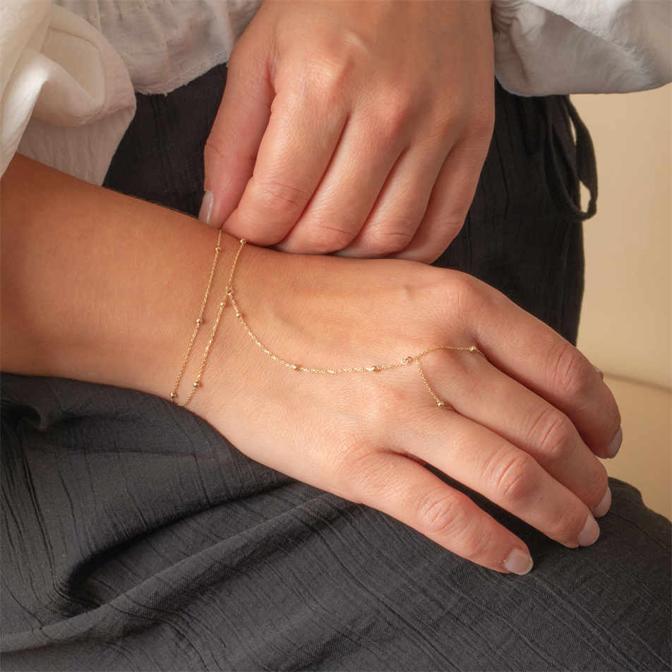 Gold Satellite Bead Hand Chain Bracelet