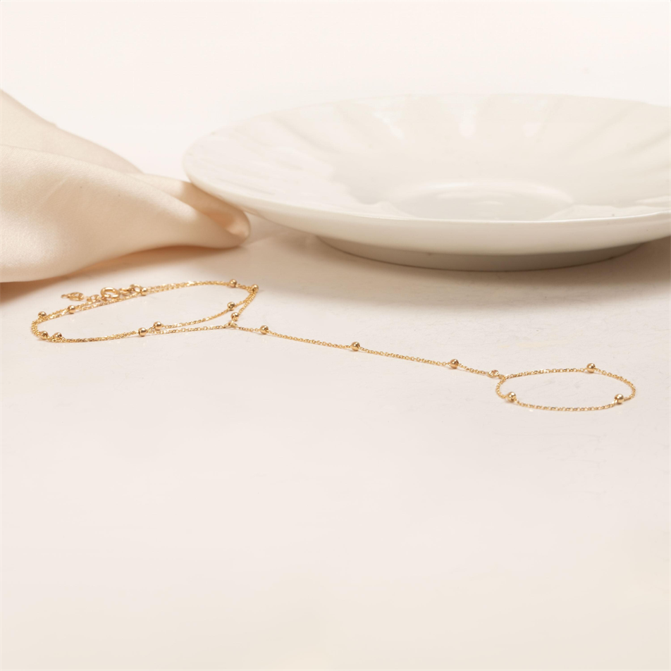 Gold Satellite Bead Hand Chain Bracelet