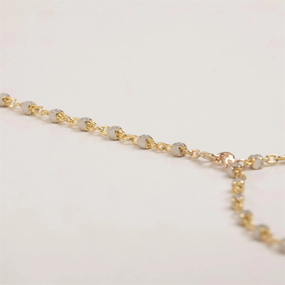 Gold Two-Tone Beaded Hand Chain Bracelet