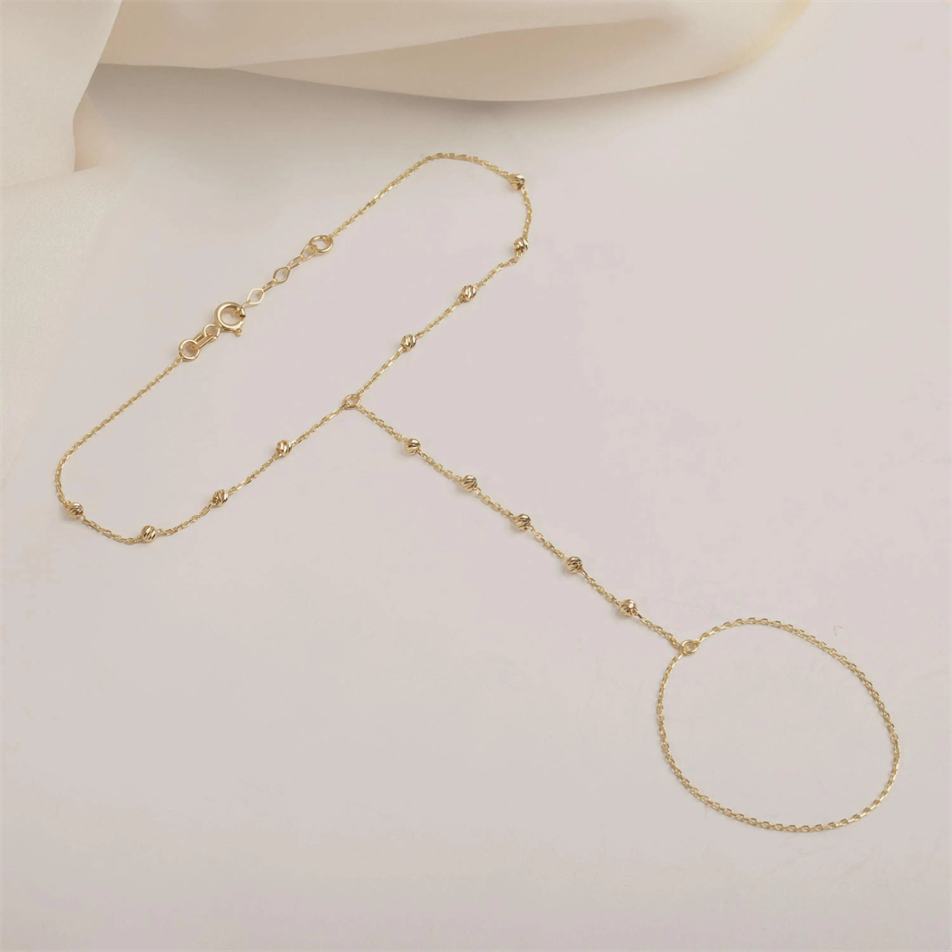 Gold 3-Tone Beaded Hand Chain Bracelet