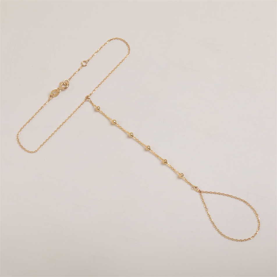 Gold Beaded Hand Chain Bracelet