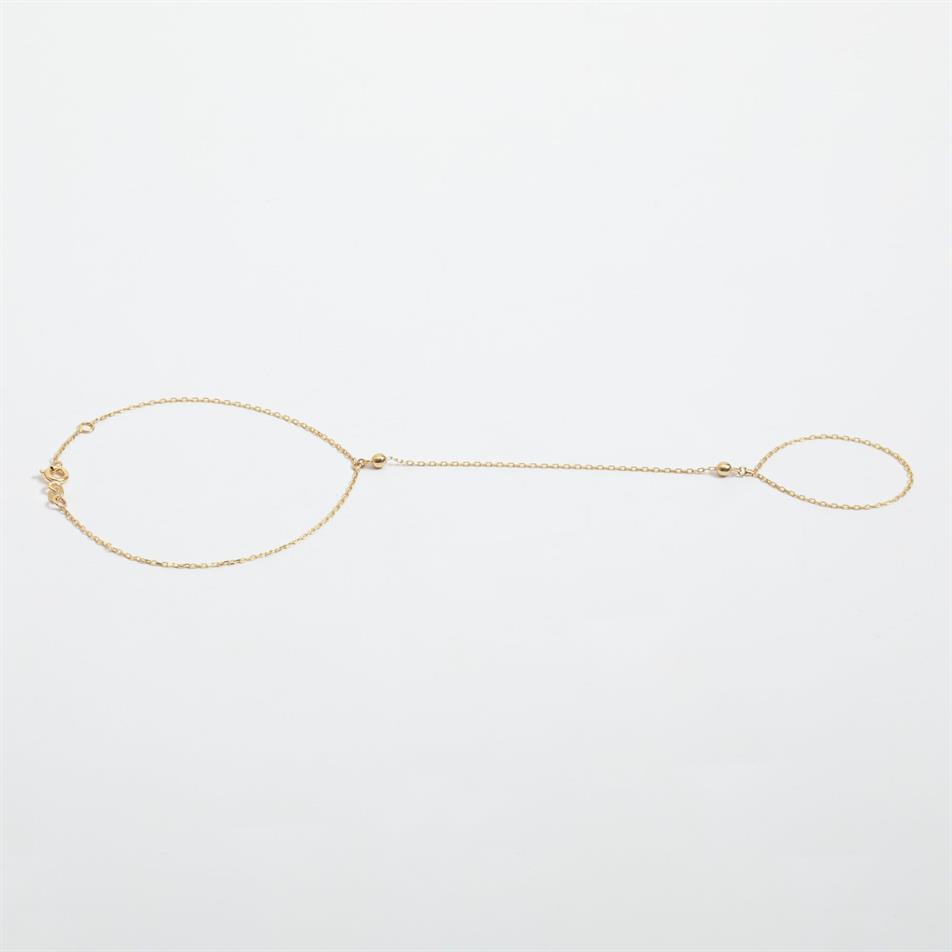 Gold Beaded Hand Chain Bracelet