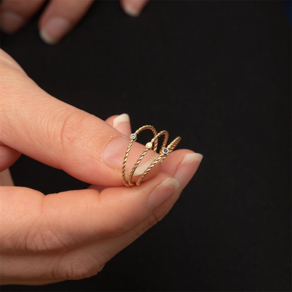 Gold Rope Twist Birthstone Ring