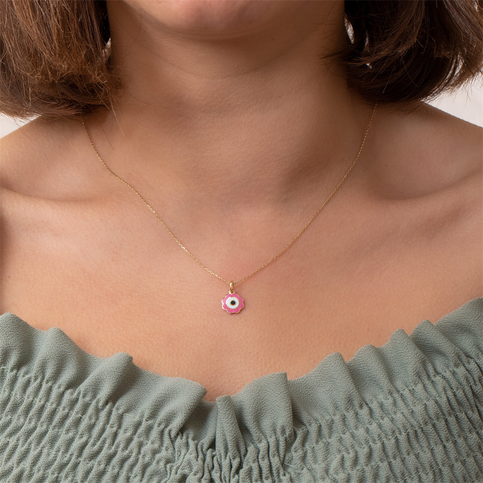 Gold Floral Evil Eye Necklace