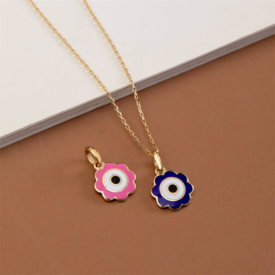 Gold Floral Evil Eye Necklace
