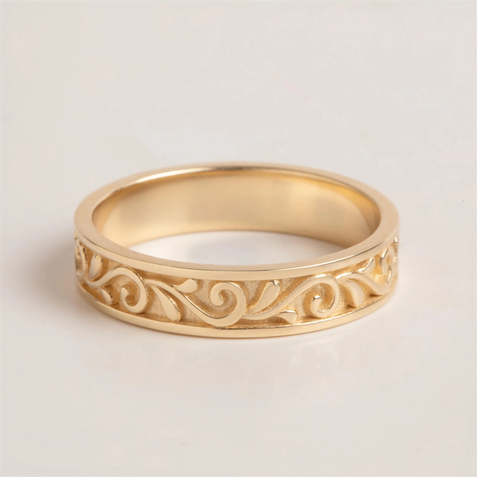 Gold Vintage Scroll Wedding Band