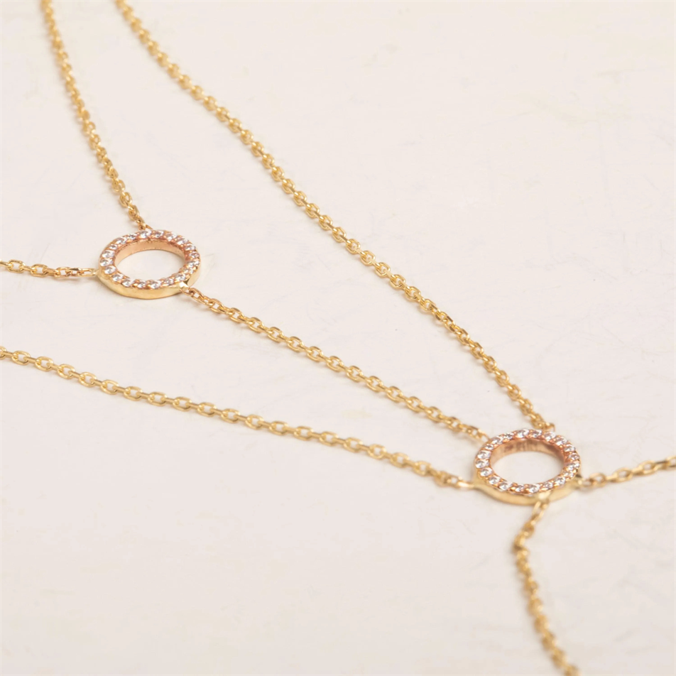 Gold Pavé Circle Hand Chain Bracelet