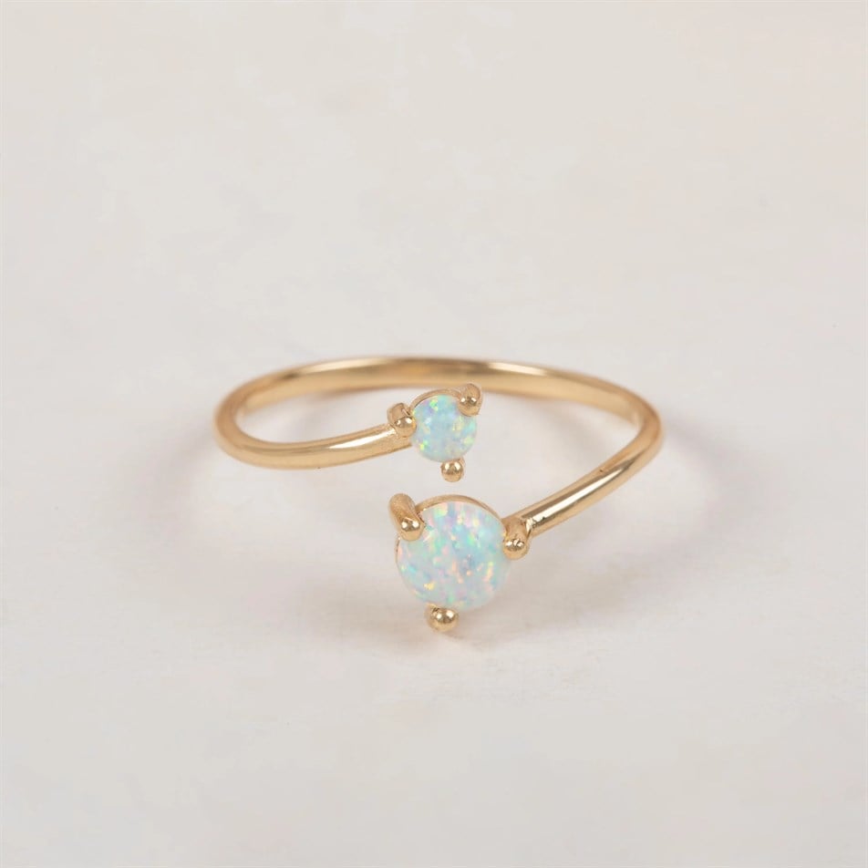 Gold Double Opal Open Ring