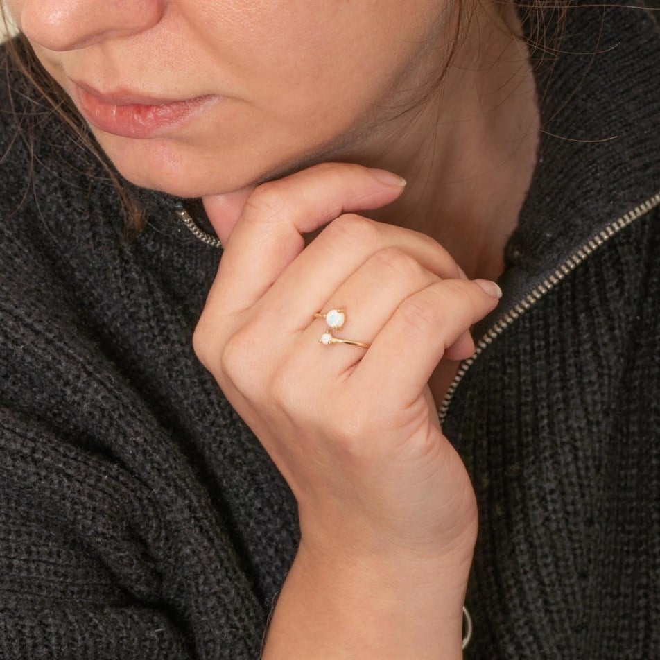 Gold Double Opal Open Ring