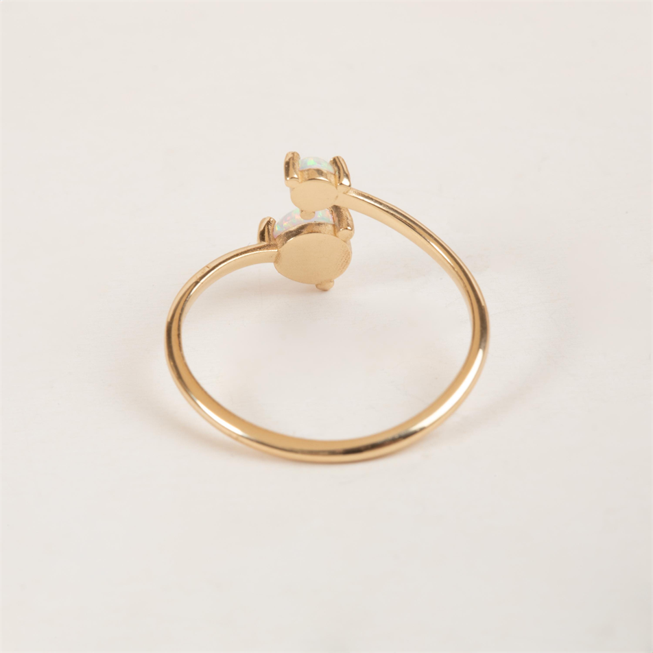 Altın Çift Opal Taşlı Açık Yüzük