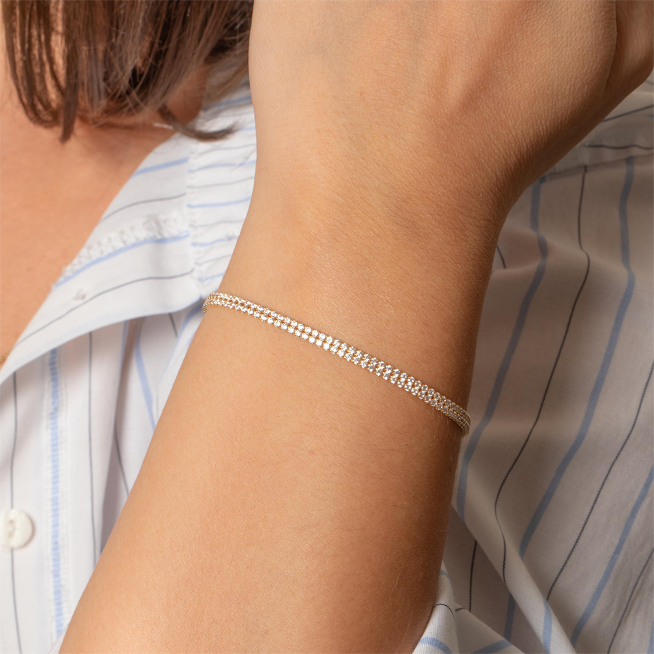 Altın Çift Sıra CZ Taşlı Tenis Bileklik