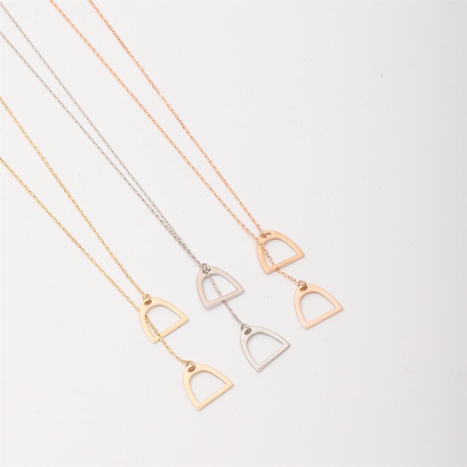 Solid Gold Double Horse Stirrup Necklace