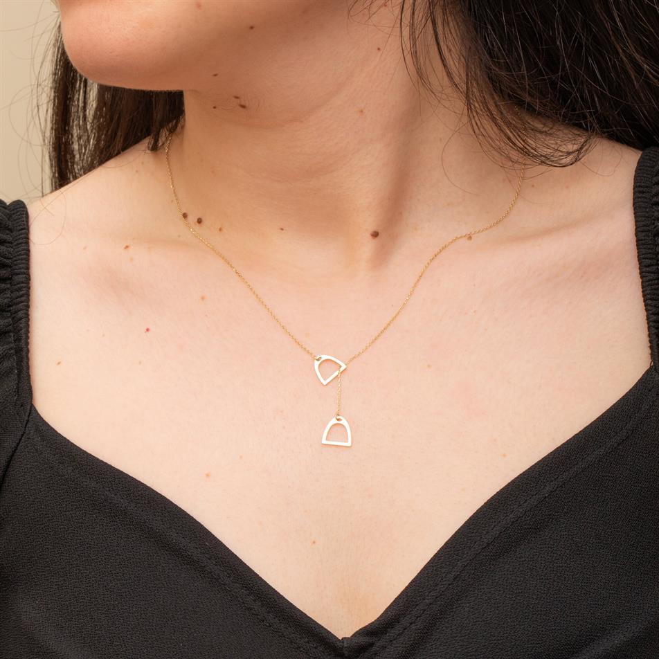 Solid Gold Double Horse Stirrup Necklace