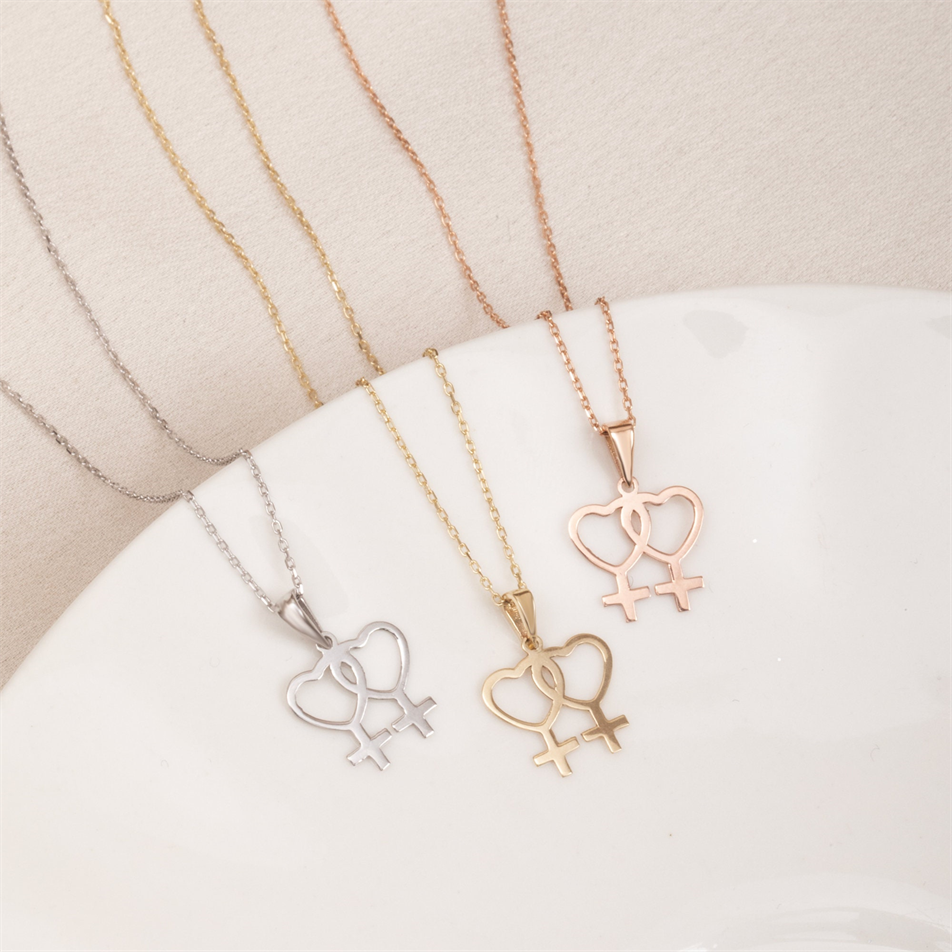 Gold Double Venus Heart Necklace