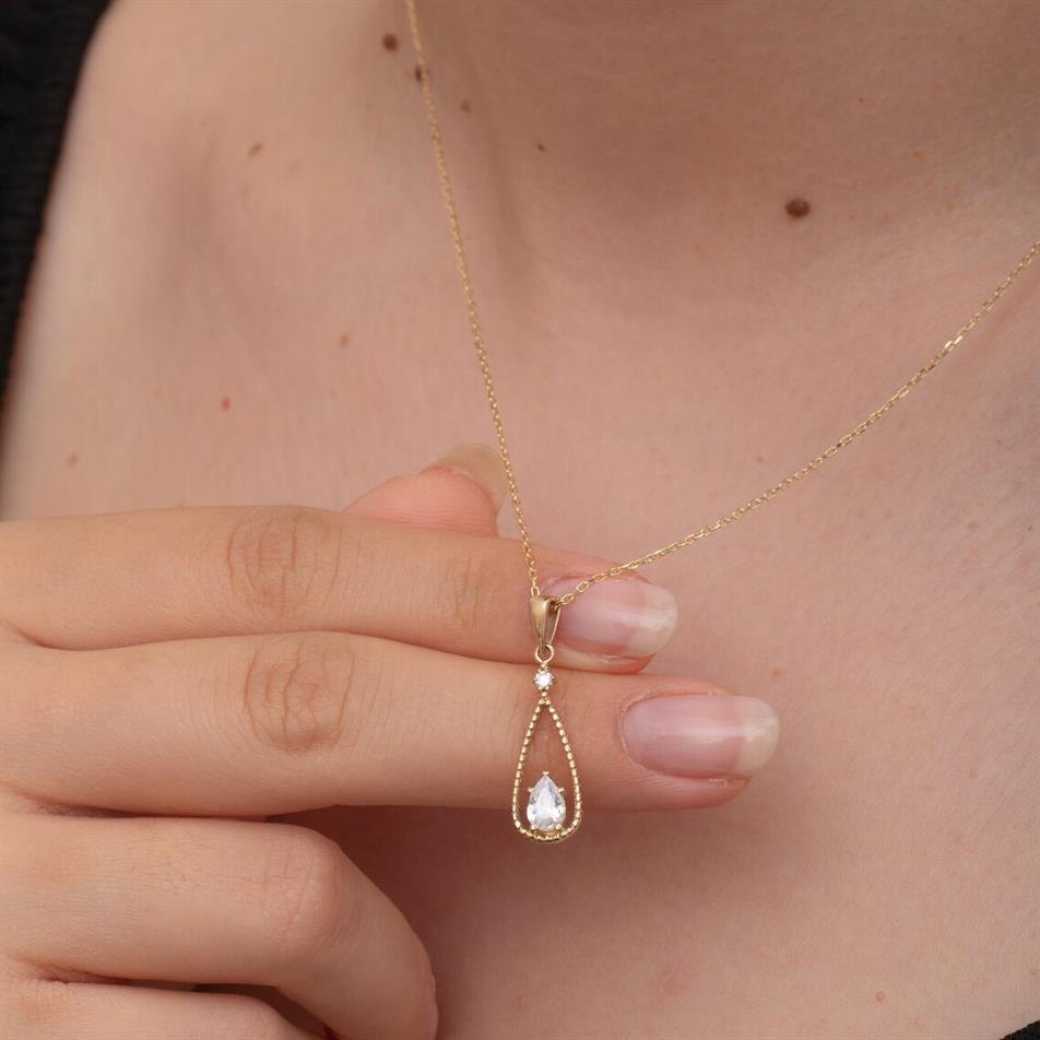 Solid Gold Teardrop Necklace