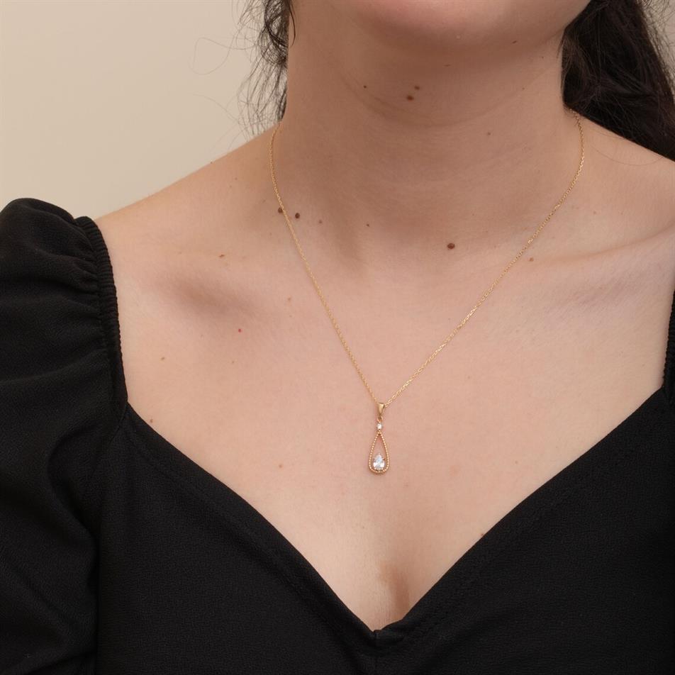 Solid Gold Teardrop Necklace