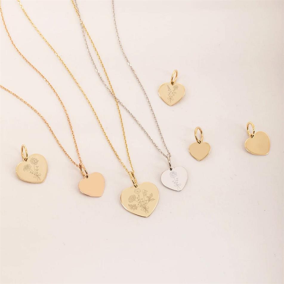 Solid Gold Birth Flower Heart Necklace