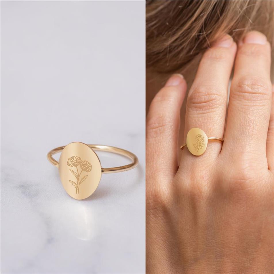 Solid Gold Birth Flower Ring