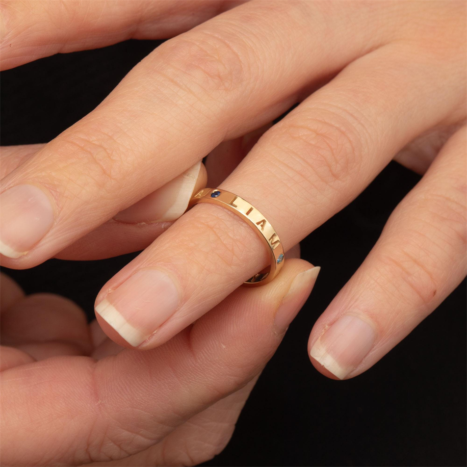 Gold Personalized Name Ring With Birthstones