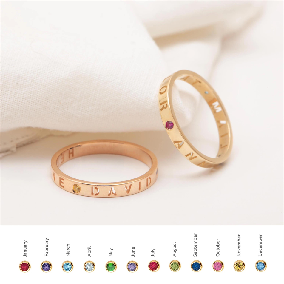 Gold Personalized Name Ring With Birthstones