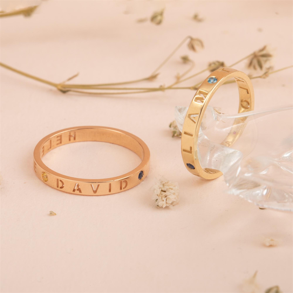 Gold Personalized Name Ring With Birthstones