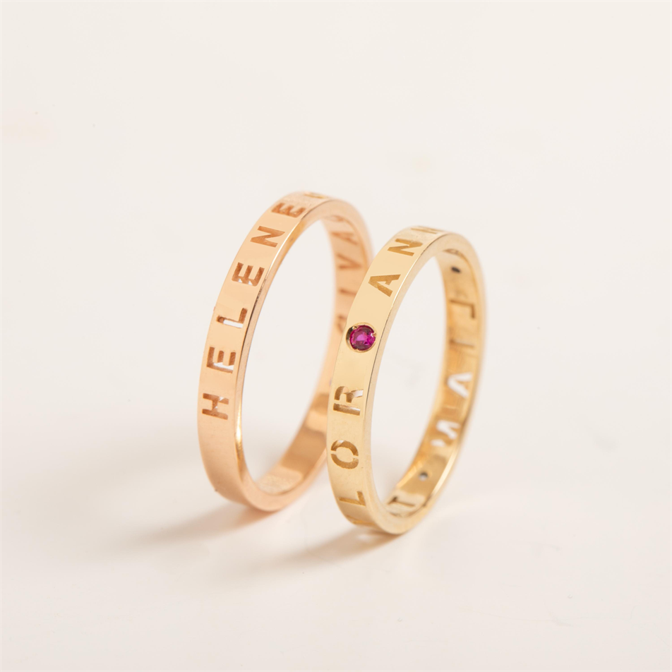 Gold Personalized Name Ring With Birthstones