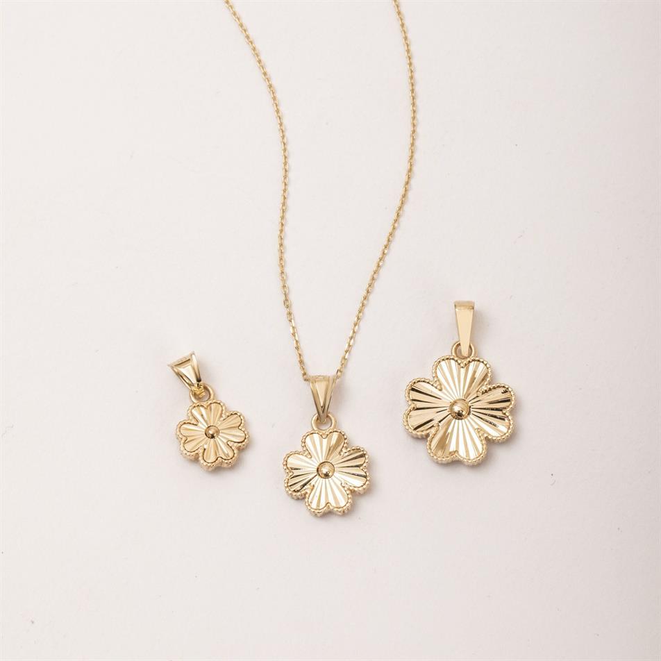 Altın Dört Yapraklı Yonca Kalemli Kolye