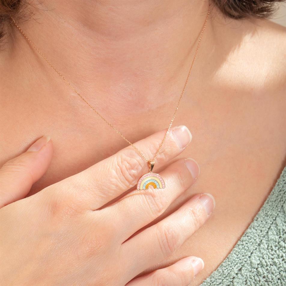 Altın Gökkuşağı Mineli Kolye