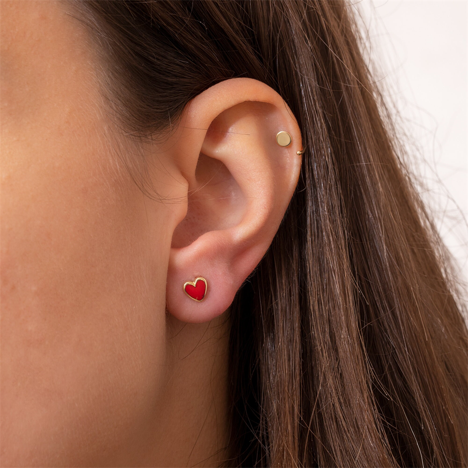 Gold Enamel Heart Stud Earrings