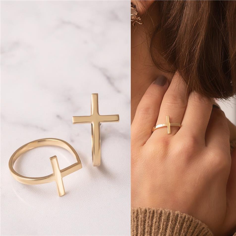 Solid Gold Plain Cross Ring