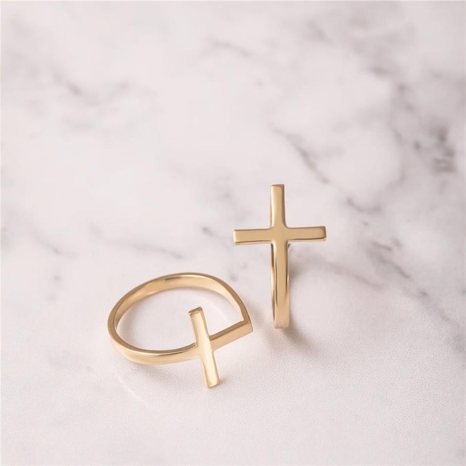 Solid Gold Plain Cross Ring