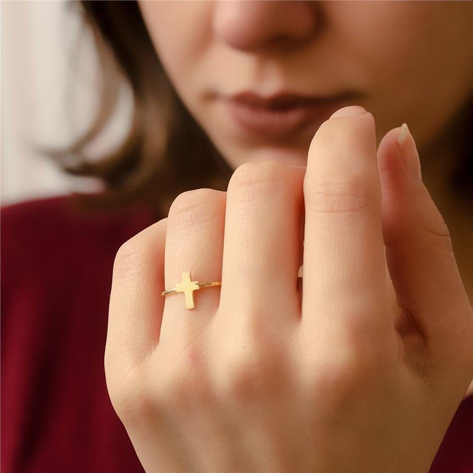 Solid Gold Tiny Cross Ring