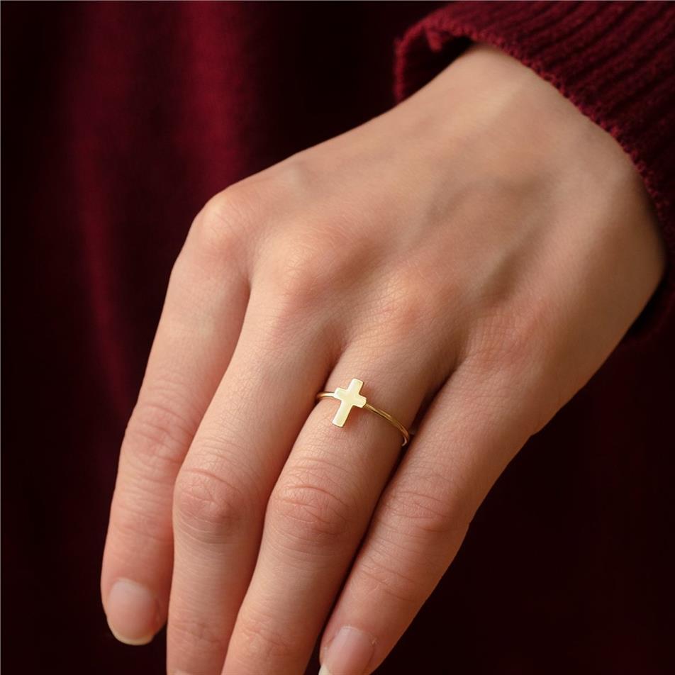 Solid Gold Tiny Cross Ring