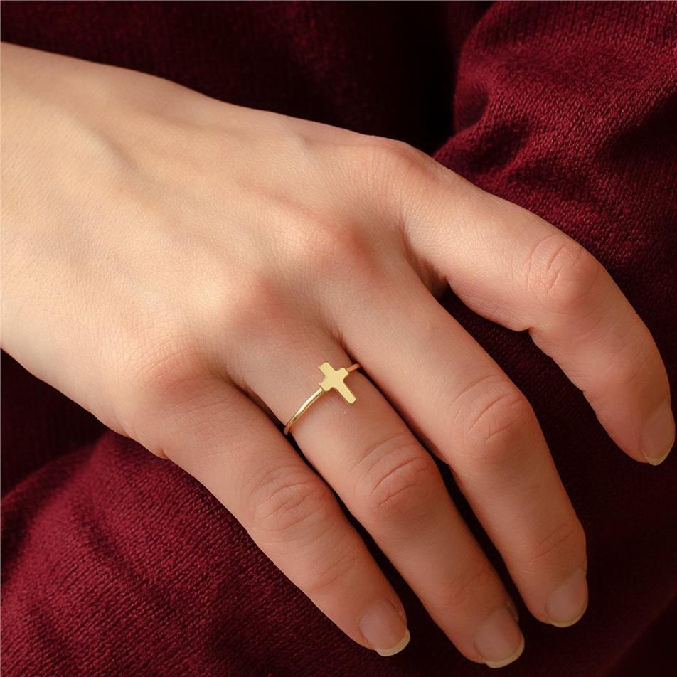 Solid Gold Tiny Cross Ring
