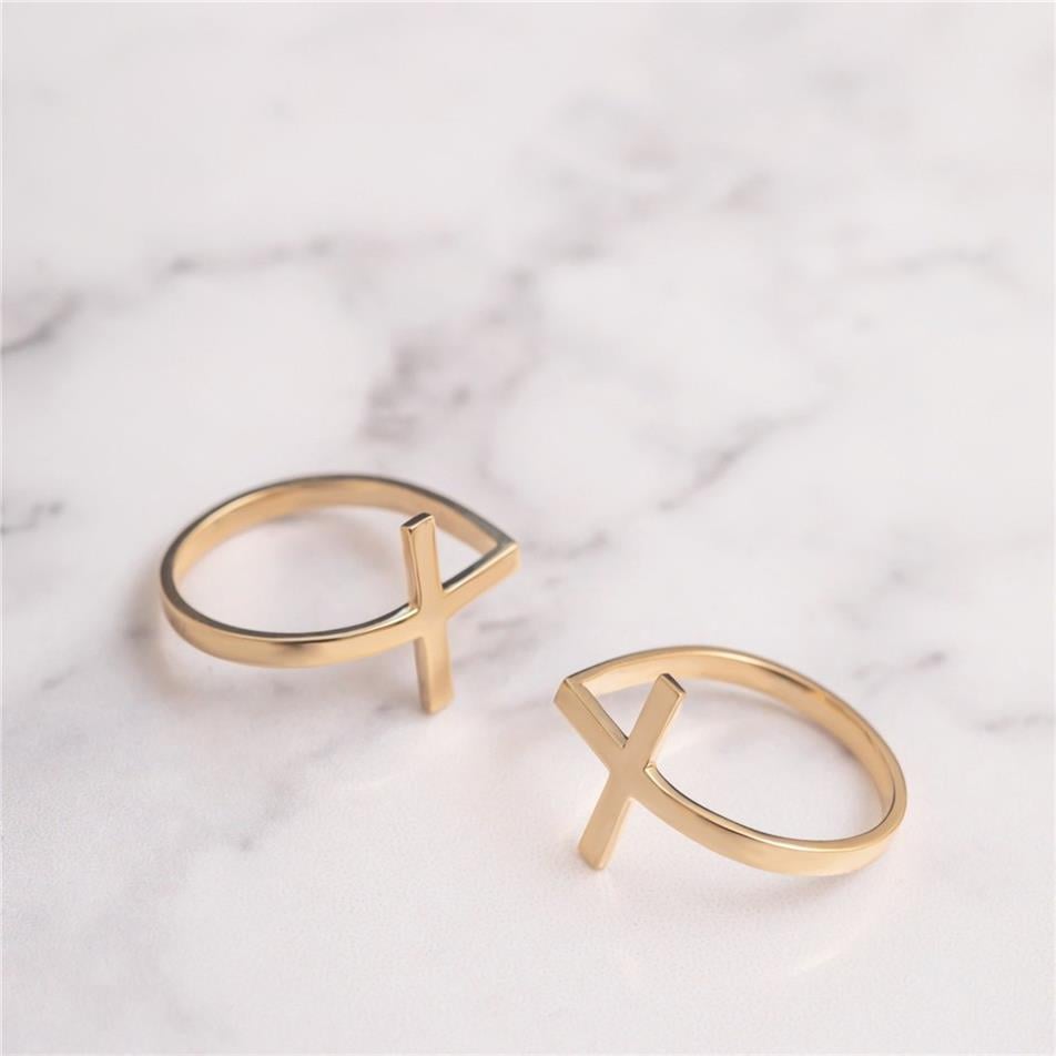Solid Gold Plain Cross Ring