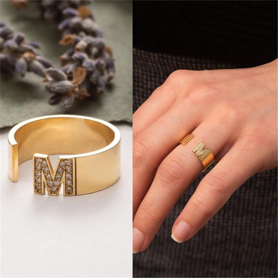 Solid Gold Letter Cz Stone Ring