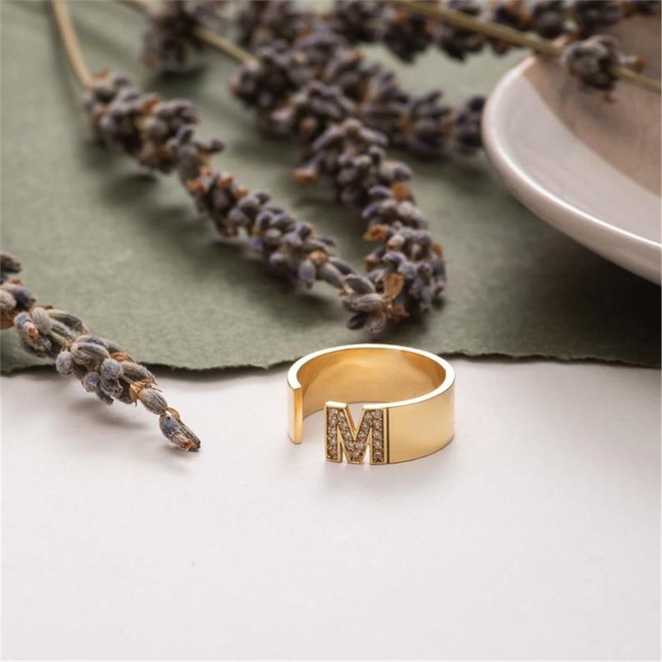 Solid Gold Letter Cz Stone Ring