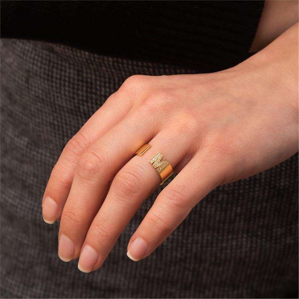 Solid Gold Letter Cz Stone Ring