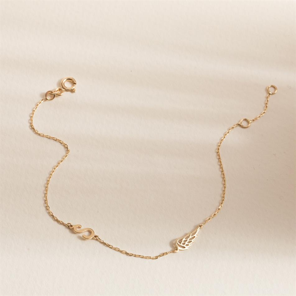 Gold Letter and Wing Necklace