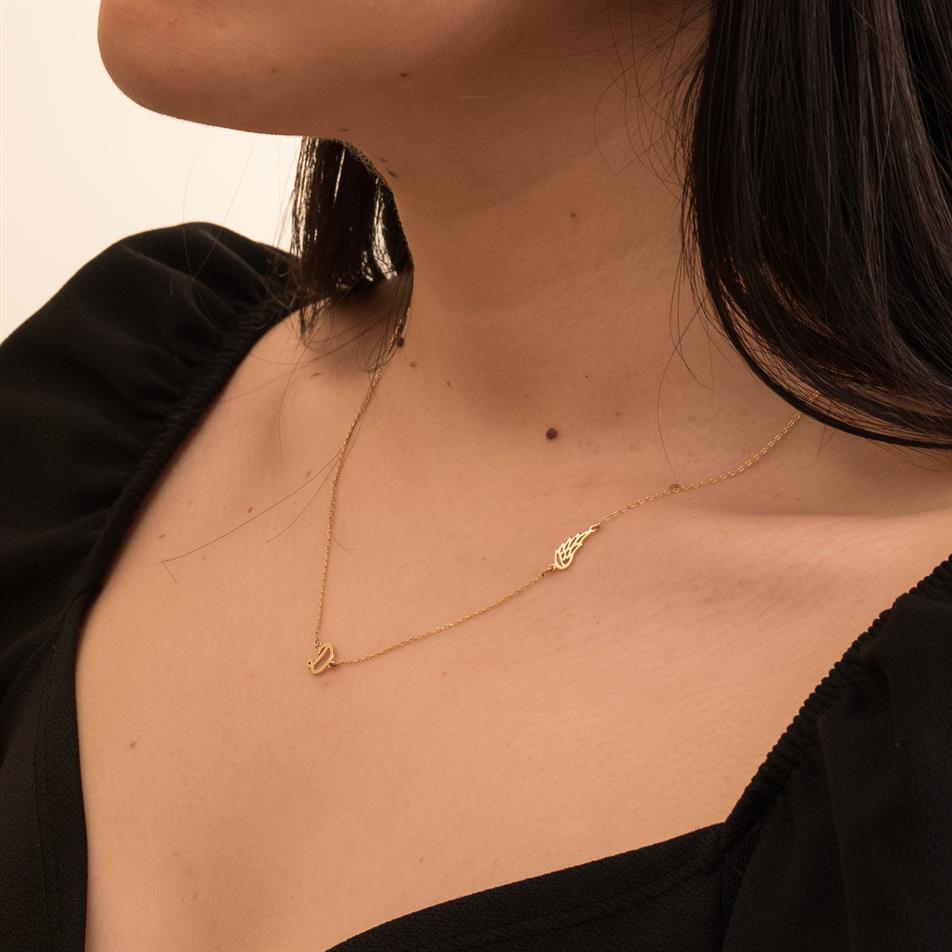 Gold Letter and Wing Necklace