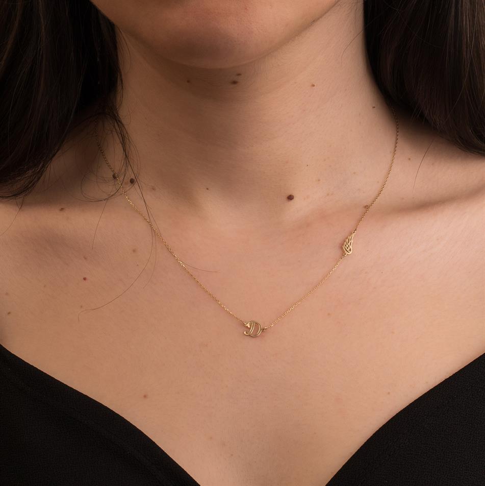 Gold Letter and Wing Necklace