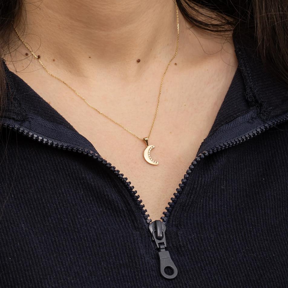Gold Crescent Moon Pendant Necklace