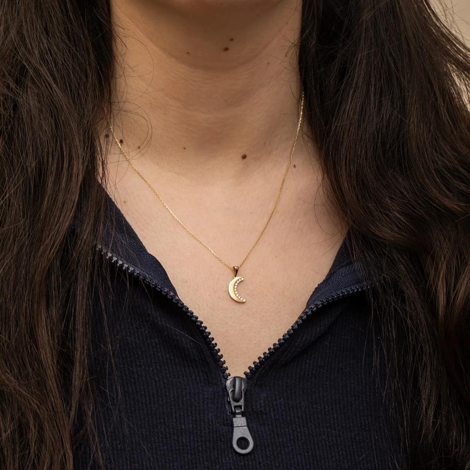 Gold Crescent Moon Pendant Necklace