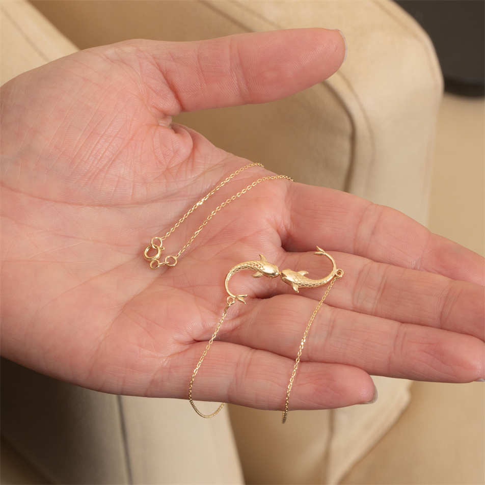 Altın İki Balık Figürlü Kolye