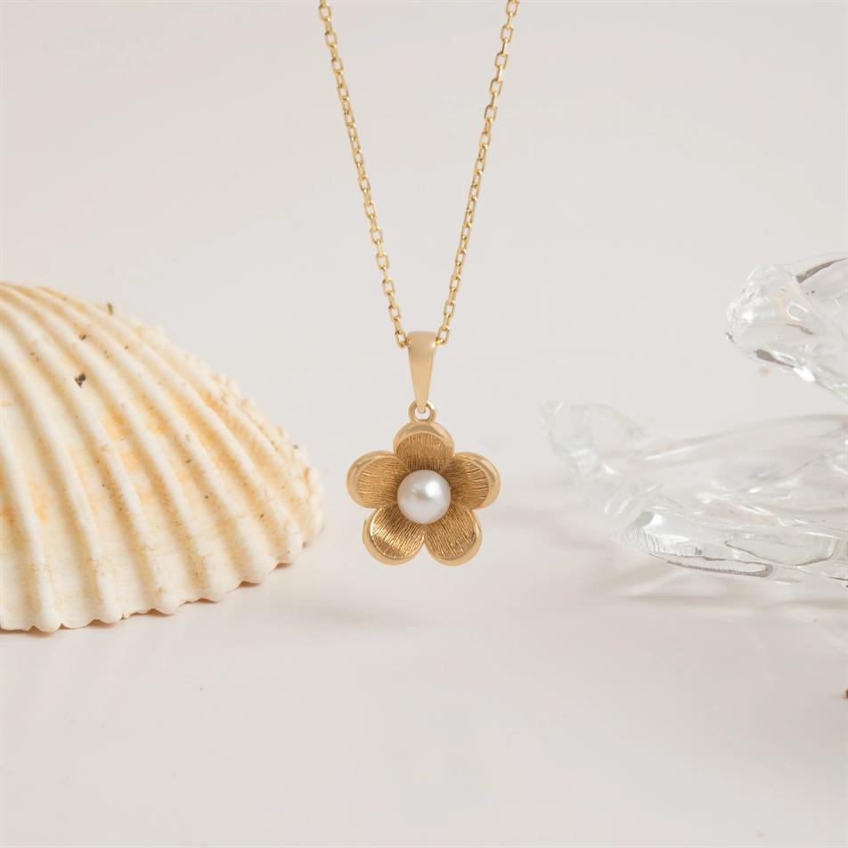 Gold Pearl Flower Necklace