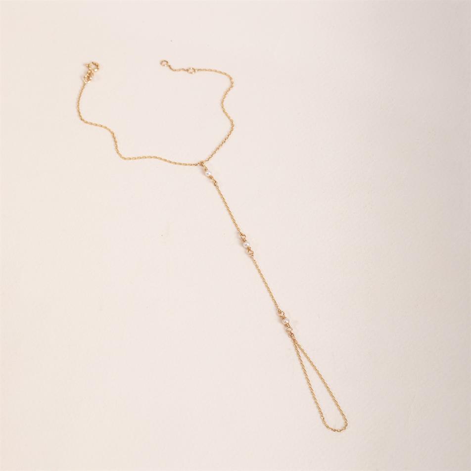 Solid Gold Pearl Hand Bracelet