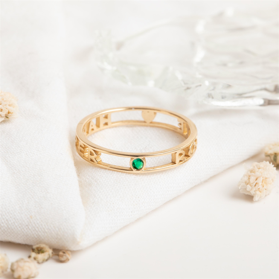 Gold Custom Name Birthstone Ring