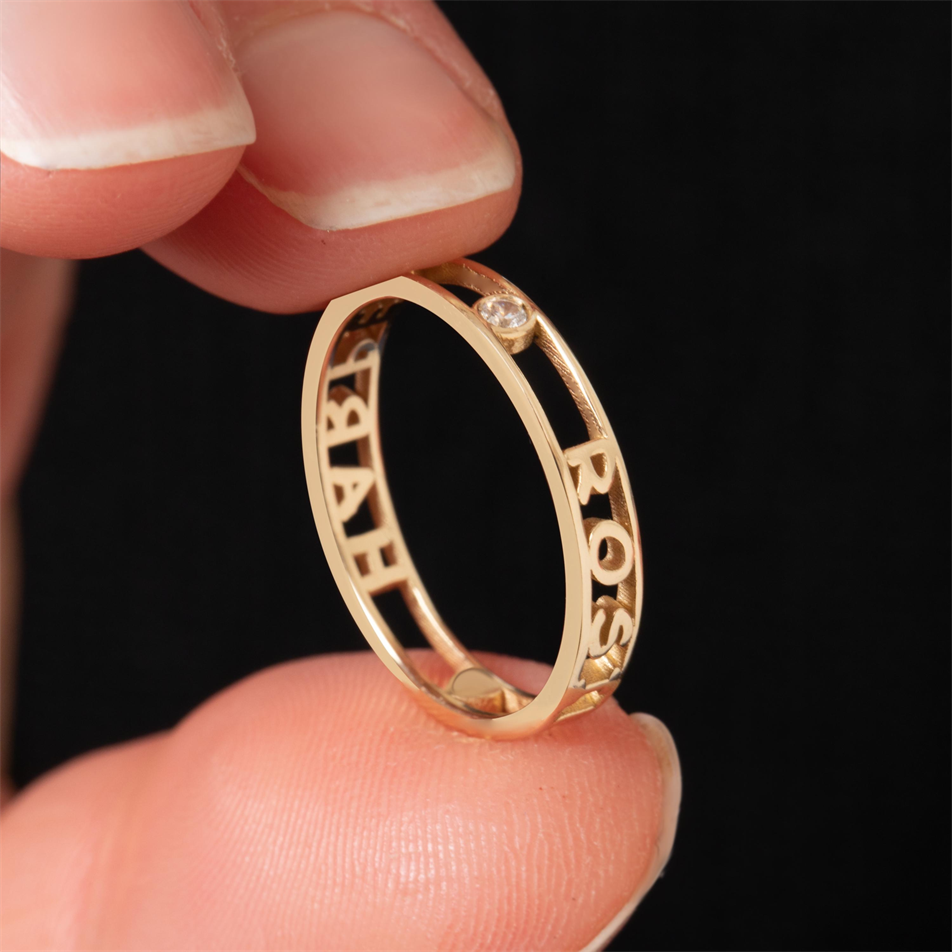 Gold Custom Name Birthstone Ring